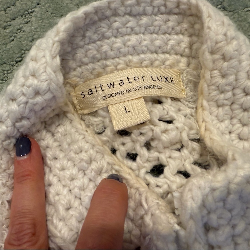 Anthropology Salt water  luxe free spirit fringe crochet zipper sweater jacket L - Picture 10 of 10